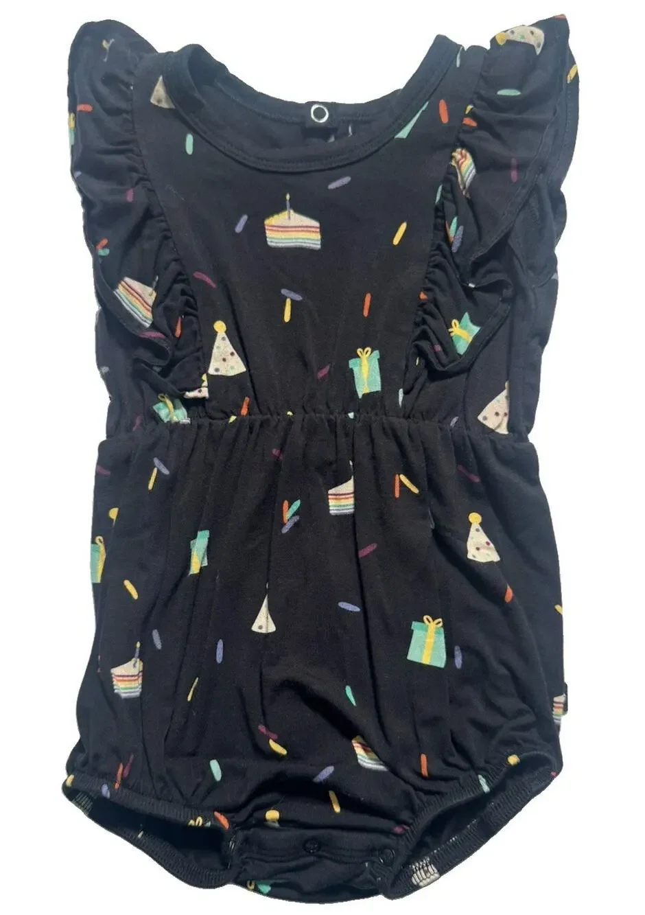 Kyte Baby 3-6M Black Birthday Confetti Bubble Romper Bodysuit Bamboo Viscose